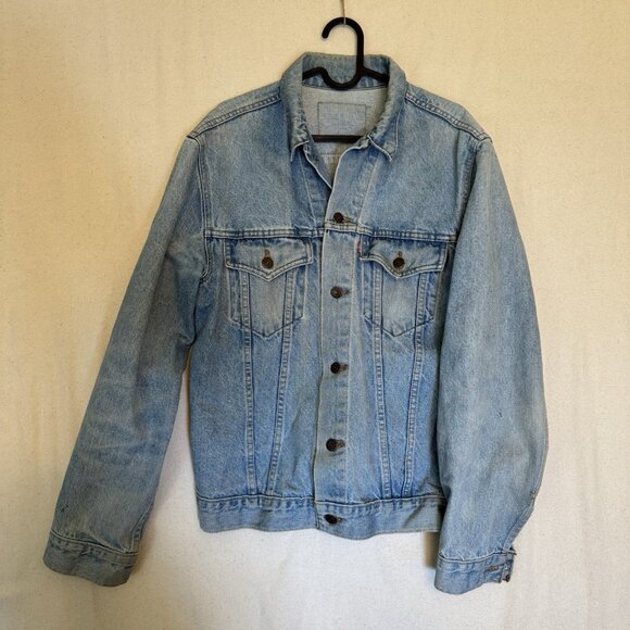 Levis 80’s Vintage 75504-0212 Denim Trucker Jacket Size Large Dragon Embroidery - Picture 1 of 14